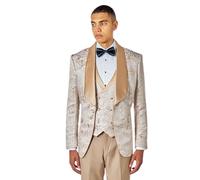 Xposed Mens Champagne Dinner Tuxedo Jacket Gold Jacquard Print Wedding Party [BLZ-V8231-A10-LOUIS-CREAM, UK/US 48 EU 58]