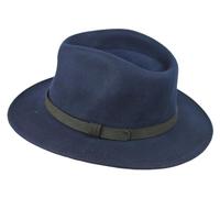 Xposed Mens Classic 100% Wool Felt Fedora Hat Handmade Crushable Wide Brim with Leather Band Blue-XL