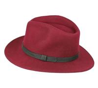 Xposed Mens Classic 100% Wool Felt Fedora Hat Handmade Crushable Wide Brim with Leather Band Maroon-M