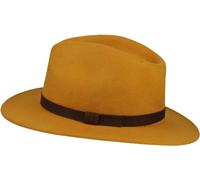 Xposed Mens Classic 100% Wool Felt Fedora Hat Handmade Crushable Wide Brim with Leather Band Mustard-M