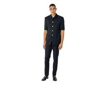 Xposed Mens Classic Black Short Sleeve Safari Bush Suit Gold Buttons Retro Tailored SUIT-8221S-1-OLA-BLACK