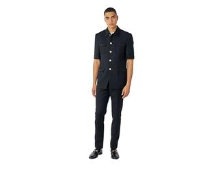 Xposed Mens Classic Black Short Sleeve Safari Bush Suit Gold Buttons Retro Tailored [SUIT-8221S-1-OLA-BLACK, UK/US 46 EU 56]