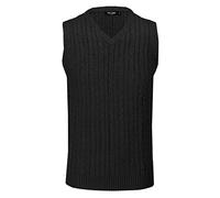 Xposed Mens Classic Cable Knitted Sleeveless V Neck Jumper Smart Casual Sweater Jersey Vest Top[V988,M,Black]