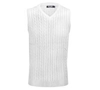 Xposed Mens Classic Cable Knitted Sleeveless V Neck Jumper Smart Casual Sweater Jersey Vest Top[V988,M,White]