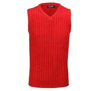 Xposed Mens Classic Cable Knitted Sleeveless V Neck Jumper Smart Casual Sweater Jersey Vest Top[V988,L,Red]