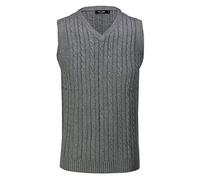Xposed Mens Classic Cable Knitted Sleeveless V Neck Jumper Smart Casual Sweater Jersey Vest Top[V988,XL,Grey]