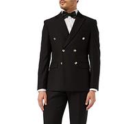 Xposed Mens Classic Fitted Double Breasted Black Blue Blazer Gold Buttons Vintage Jacket