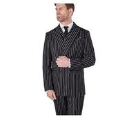 Xposed Men's Classic Pinstripe Black Double Breasted Blazer Vintage Suit Jacket [BLZ-ALFRED-BLACK-48]