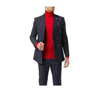 Xposed Men's Classic Pinstripe Navy Double Breasted Blazer Vintage Suit Jacket [BLZ-ALFRED-NAVY-54]