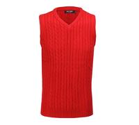 XPOSED Men's Classic Sleeveless V-Neck Knitted Jumper Versatile Styling in Red | Size: Small XPOSED Red S