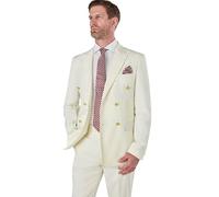 Xposed Men's Classic Slim Fit Double Breasted Blazer Gold Buttons Vintage Jacket [BLZ-PJ482494-CREAM-44]
