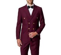 Xposed Men's Classic Slim Fit Double Breasted Blazer Gold Buttons Vintage Jacket [BLZ-PJ482494-MAROON-52]