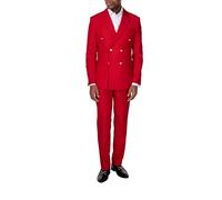 Xposed Men's Classic Slim Fit Double Breasted Blazer Gold Buttons Vintage Jacket [BLZ-PJ482494-RED-46]