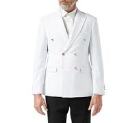 Xposed Mens Classic Slim Fit Double Breasted Blazer Gold Buttons Vintage Jacket White [White,Chest UK 46 EU 56]