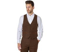 Xposed Mens Classic Tweed Herringbone Check Waistcoat 1920s Vintage Styled Vest Tailored Fit [AMZCH-PWC-VITORI-A1-BROWN-44]