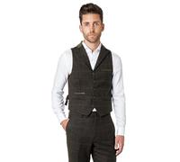 Xposed Mens Classic Tweed Waistcoat 1920s Vintage Styled Herringbone Check Collar Vest Tailored Fit [AMZCH-CWC-VITORI-A2-GREEN-48]