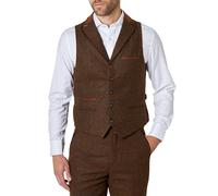 Xposed Mens Classic Tweed Waistcoat 1920s Vintage Styled Herringbone Check Collar Vest Tailored Fit [AMZCH-CWC-VITORI-A1-BROWN-48]