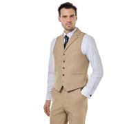 Xposed Mens Classic Wool Rich Herringbone Waistcoat Retro Tailored Tweed Suit Vest (UK, Numeric, 46, Regular, Regular, Beige)