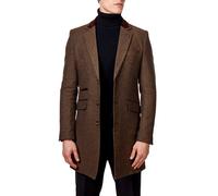 XPOSED Men's COSMO Herringbone Wool Blend Long Overcoat in Brown | Size: 44 XPOSED Brown 44