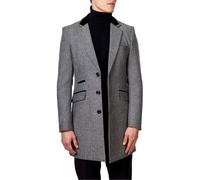 XPOSED Men's COSMO Herringbone Wool Blend Long Overcoat in Light Grey | Size: 42 XPOSED Light Grey 42