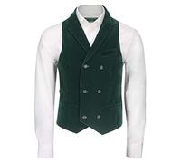 Xposed Mens Double Breasted Collared Velvet Waistcoats Classic Tailored Fit Wedding Vest [CWDB-MAK-GREEN-52UK]