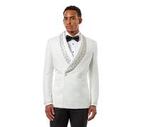 XPOSED Men's Double Breasted Tuxedo Jacket Studded Shawl Lapel Jacquard Blazer in Ivory | Size: 44 XPOSED Ivory 44