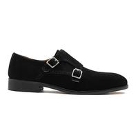 Xposed Mens Double Monk Strap Shoes Real Leather Full Suede Formal Smart Casual Loafers [E7166-103-BLACK-41EU]