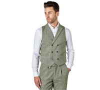 XPOSED Men's Elegant Herringbone Double Breasted Waistcoat Classic Style in Green | Size: 46 XPOSED Green 46