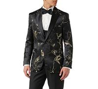 Xposed Mens Floral Bird Embroidery Black Gold Tux Jacket Stunning Party Wedding Blazer Waistcoat[TUX-8600-3,52,Black -Gold]