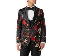 Xposed Mens Floral Bird Embroidery Black Gold Tux Jacket Stunning Party Wedding Blazer Waistcoat[TUX-8600-1,48,Black-Red]