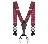 Xposed Mens Floral Paisley Combination Suspenders 2 in 1 Metal Clip Button Loop Adjustable Stretch Braces [SUSPENDERS-MAROON-PRINT]