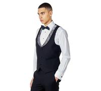 Xposed Mens Formal Black Waistcoat Grey Blue Floral Printed Lapel [WC-V83709-3-JASON-GREY-BLUE, UK/US 54 EU 64]