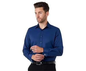 Xposed Mens Formal Dress Shirt Double Cuff Cufflink Tailored Fit Business Smart Casual [SL-1045-NAVY-4XL]
