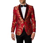 XPOSED Men's GLEN Floral Jacquard Tuxedo Jacket in Red | Size: 42 XPOSED Red 42