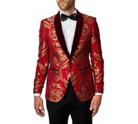 XPOSED Men's GLEN Floral Jacquard Velvet Tuxedo Jacket in Red | Size: 42 XPOSED Red 42