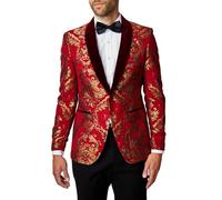 Xposed Mens Gold Brocade Paisley Print on Crimson Red Jacquard Jacket Tailored Fit Party Blazer [BLZ-311-MAROON-VELVET-40]