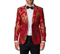 Xposed Mens Gold Brocade Paisley Print on Crimson Red Jacquard Jacket Tailored Fit Party Blazer [BLZ-311-MAROON-42]