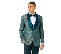 Xposed Mens Green Dinner Tuxedo Jacket Gold Jacquard Print Wedding Party [BLZ-V8231-A18-LOUIS-GREEN, UK/US 52 EU 62]