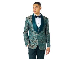 Xposed Mens Green Dinner Tuxedo Jacket Gold Jacquard Print Wedding Party [BLZ-V8231-A18-LOUIS-GREEN, UK/US 52 EU 62]