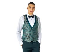 Xposed Mens Green Gold Damask Tuxedo Waistcoat Dinner Party Vest [WC-V8231-A18-LOUIS-GREEN, UK/US 48 EU 58]
