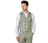 Xposed Mens Green Herringbone Tweed Waistcoat Collar Double Breasted Retro 1920s Vest [Chest UK 40 EU 50,Green]