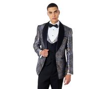Xposed Mens Grey Blue Floral Printed Party Tuxedo Jacket Wedding Blazer [BLZ-V83709-3-JASON-GREY-BLUE, UK/US 50 EU 60]