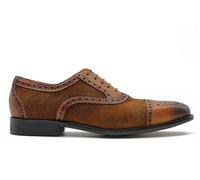 Xposed Mens Handmade Two Tone Real Leather & Suede Brogue Classic Lace Up Oxfords Shoes [HY57-K21-BROWN-42EU,8UK]