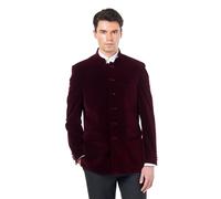 XPOSED Men's Harshil Velvet Nehru Collar Smoking Jacket in Maroon | Size: 54 XPOSED Maroon 54