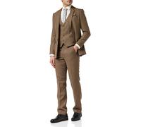 XPOSED Men's Herringbone 3 Piece Tweed Suit in Retro Blinders Style in Tan | Size: 42R XPOSED Tan 42R