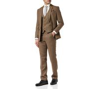 XPOSED Men's Herringbone 3 Piece Tweed Suit in Retro Blinders Style in Tan | Size: 44R XPOSED Tan 44R