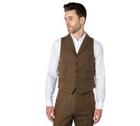 XPOSED Men's Jarvis Tweed Check Collar Waistcoat Stylish in Brown | Size: 38R XPOSED Brown 38R