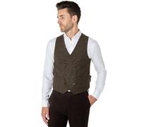XPOSED Men's JAX Herringbone Tweed Double Breasted Waistcoat in Brown | Size: 42R XPOSED Brown 42R