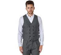 XPOSED Men's JAX Herringbone Tweed Double Breasted Waistcoat in Grey | Size: 46 XPOSED Grey 46