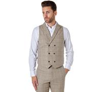 XPOSED Men's KANO Herringbone Double Breasted Waistcoat in Beige | Size: 46R XPOSED Beige 46R
